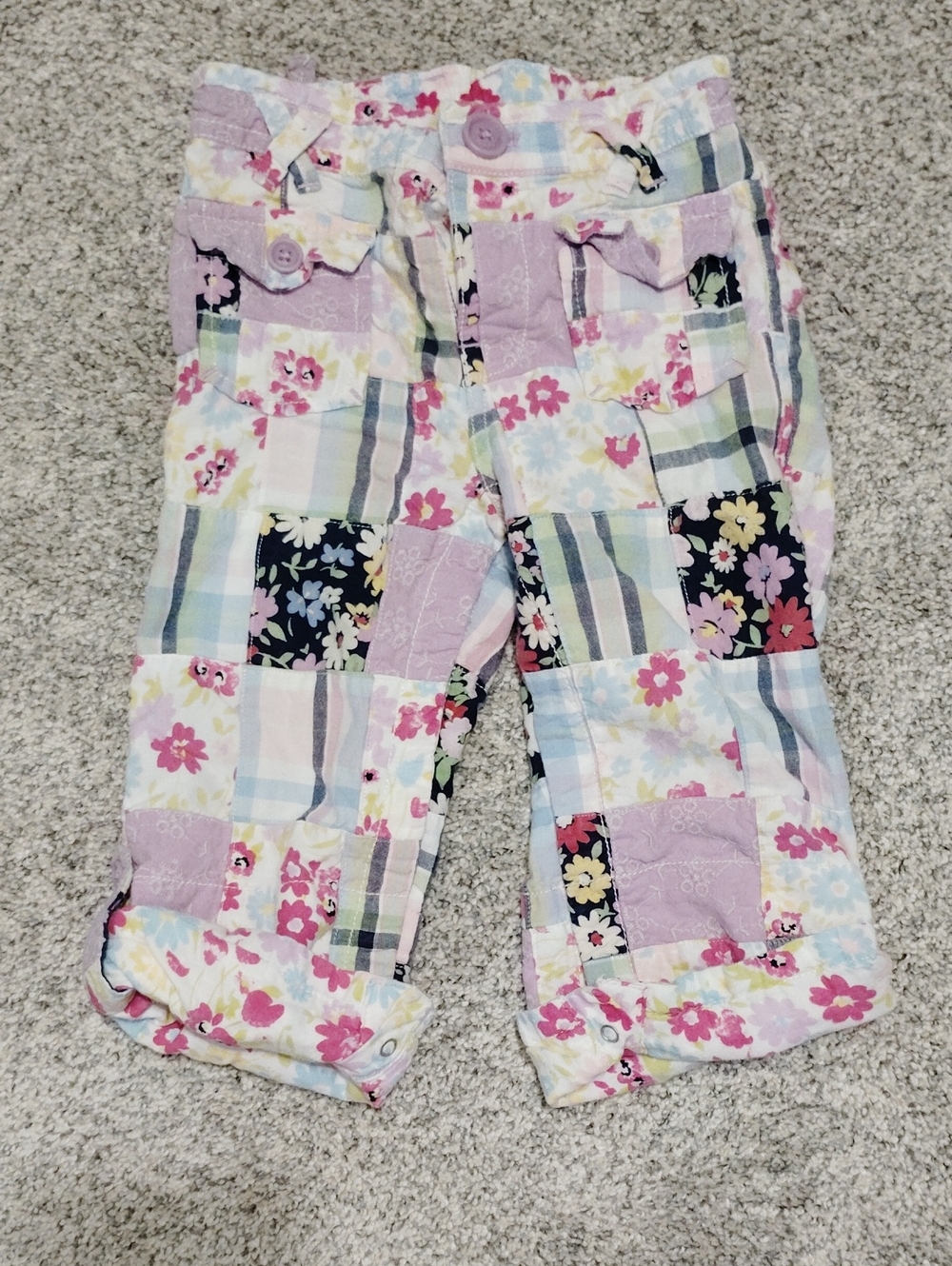 GAP Girls' Patchwork Floral & Plaid Pants - Pink, Blue, White